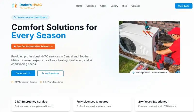 Drake's HVAC website screenshot